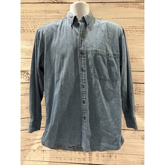 Chaps Other - Vintage 90s CHAPS RALPH LAUREN Chambray Denim Shirt Mens 15 32/33 Blue Cotton